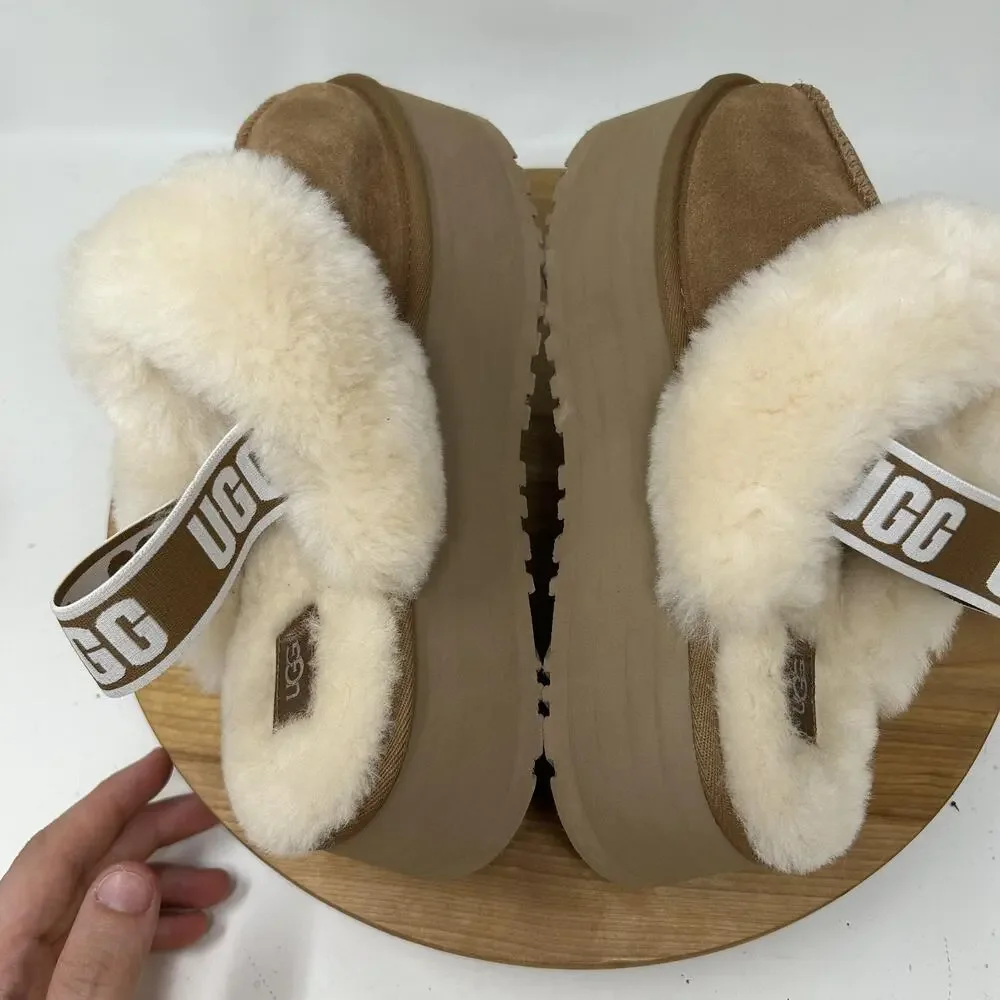 Ugg Shoes Womens 9 Funkette Platform Clog Slippers Chestnut Brown Slip On Cozy